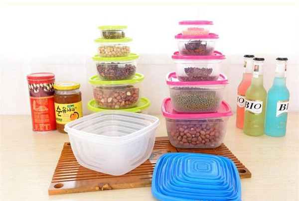 5Pcs/Set Environmentally Friendly Food Storage Box Plastic Sealed Crisper Set Home Round Square Transparent Sealed Crisper Storages