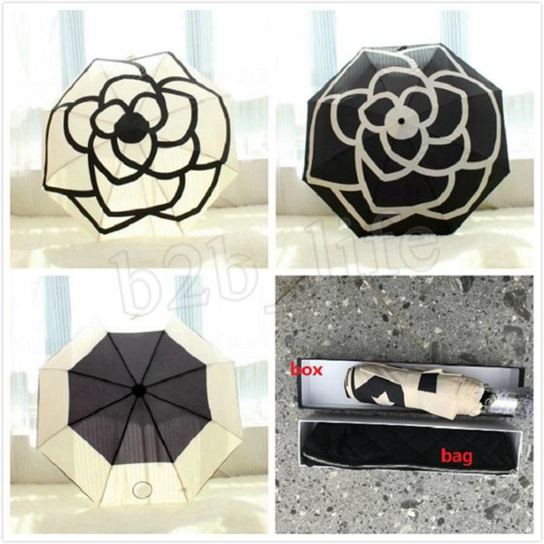 luxury Classic pattern Camellia Flower logo Umbrella For Women 3 Fold Luxury Umbrella with gift Box And Bag Rain Umbrella VIP gift zdl 1989.