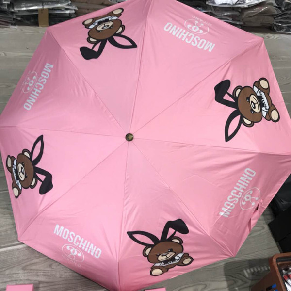 luxury Classic pattern Little bear logo Umbrella Pink Girl Heart Sunumbrella 3 Fold Luxury Umbrella with gift Box And Bag Rain Umbrella z 89