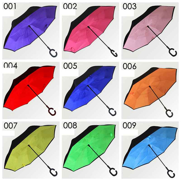 Double Layer Inverted Umbrella Reverse Rainy Sunny Umbrella with C Handle Self Standing Inside Out Special Design C-Hook Hands 63 colors