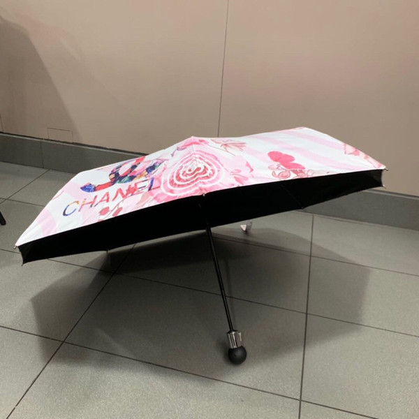 Creative Printed Brand Logo Parasol Outdoor Beach Folding Sunshade Umbrella Fashion Brand Portable Automatic Umbrellas for Women