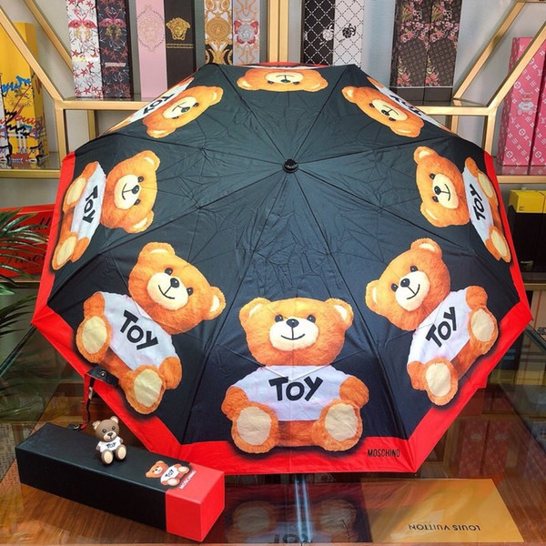 2019SS MOC Brand Rain Gear Red Umbrellas Letter Printed Umbrella Portable Windproof Folding Umbrella Short Handle Unbrella for Sun