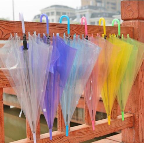 New Wedding Favor Colorful Clear PVC Umbrella Long Handle Rain Sun Umbrella See Through Umbrella