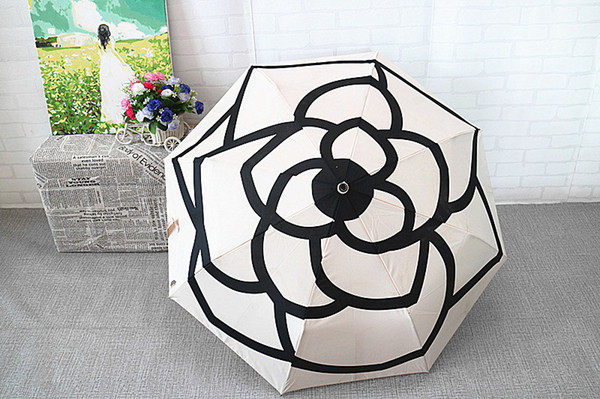 luxury Classic pattern Camellia Flower logo Umbrella For Women 3 Fold Luxury Umbrella with gift Box And Bag Rain Umbrella VIP gift zdl 89.