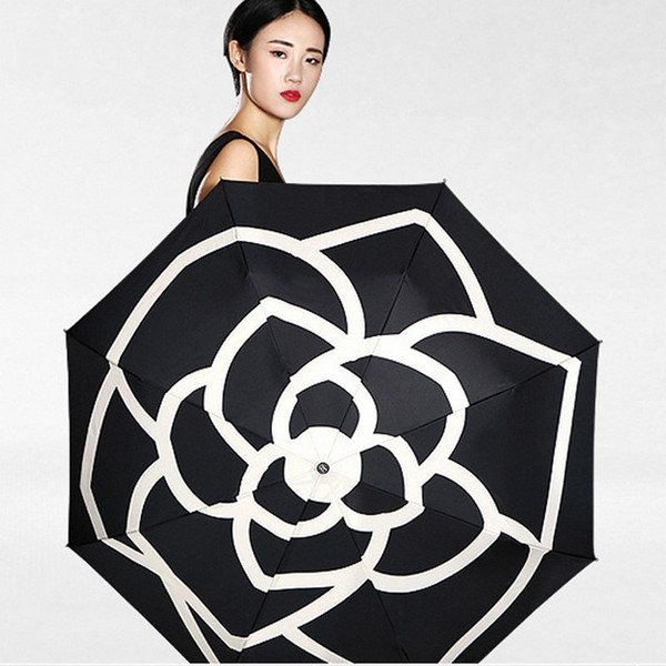 Anti UV Sun Rain Triple Folding Umbrella 2 Designs Sturty Ultra-light Metal Umbrella Compact Pocket Umbrella Camellia Style 2 Pieces DHL