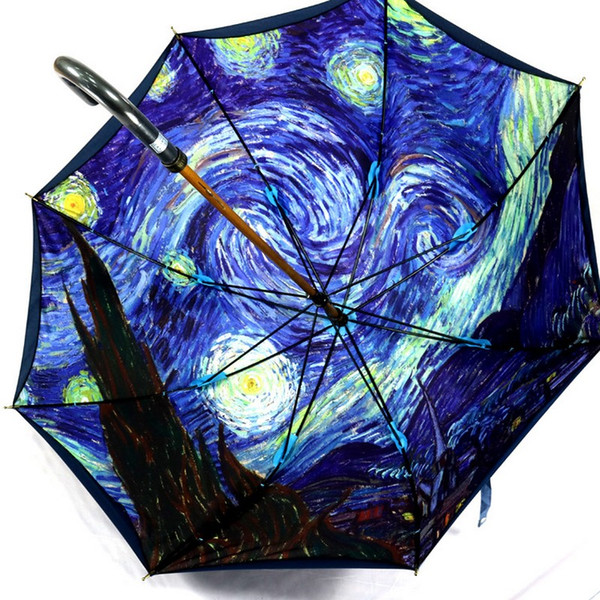 Windproof Anti-UV Umbrella 2 Colors Wooden Long Handle Bumbershoot Black Coating Parasol Rain Umbrella 2 Pieces FedEx