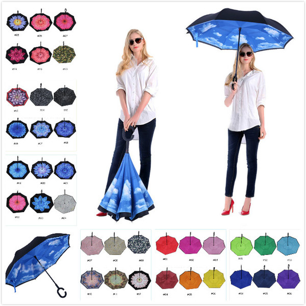 120 Colors High Quality Windproof Car Reverse Folding Double Inverted Umbrella Protection C-Hook Hands Customizable Logo