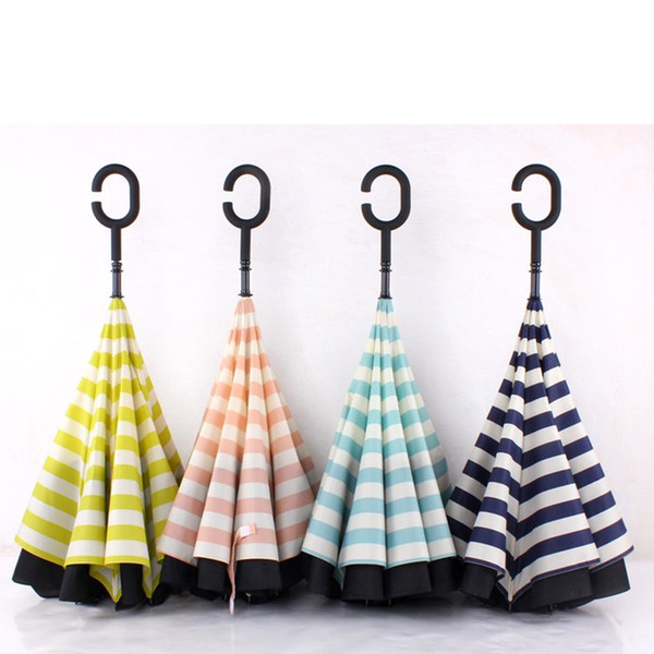 Navy Stripe Inverted Umbrellas C-shape J-shape Handle Waterproof Double Layer Reverse Car Umbrella Paraguas Rain Umbrella 4 colors