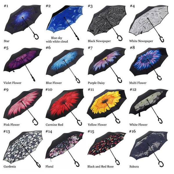 2019 Creative Inverted Umbrellas Double Layer With C Handle Inside Out Reverse Windproof Umbrella 34 colors