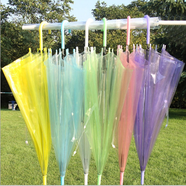 New Wholesale Sunny Rainny Transparent Multicolor Umbrellas Clear PVC Umbrellas Long Handle Rainproof Umbrellas A necessary tool for rain