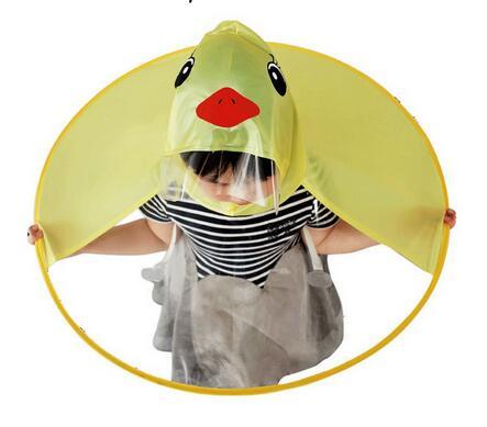 Cute Raincoat Cartoon duck Kids Rain Coat UFO Children Umbrella Hat Magical Hands Free Tops Boys And Girls Windproof Baby