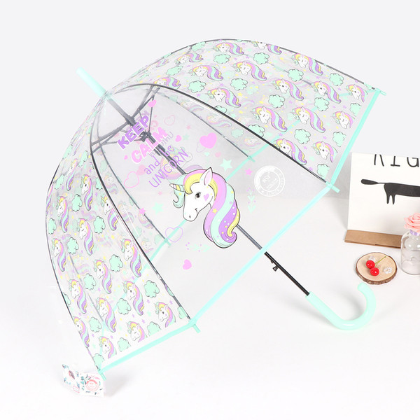 4 Colors Mixed Little Fresh Creative Cartoon Unicorn Lady Automatic Apollo Transparent Umbrella Long Handle Gift Umbrella