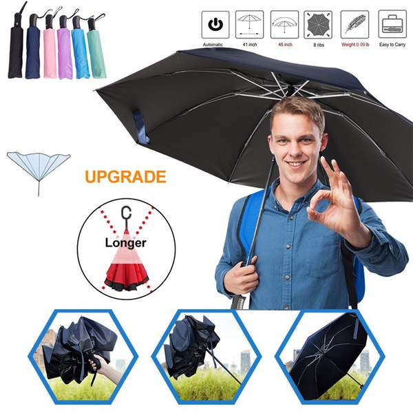 Wholesale 3 Folding Automatic Reverse Umbrella Free Shipping By Fast Express DHL EMS Windproof Portable Sunny Durable Telescopic Umbrella