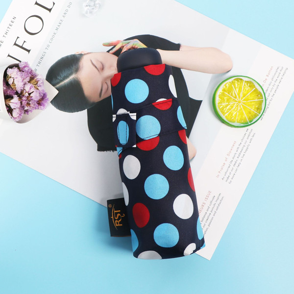 4 Colors At Random Mixed Female Cute Umbrella European Color Big Dot Mini 5 Folding Pocket Umbrella Woman Sunny and Rainy