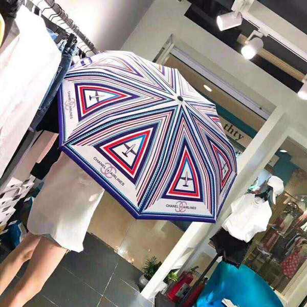 NEW!luxury Classic pattern airplane logo Umbrella For Women 3 Fold Luxury Umbrella with gift Box And Bag Rain Umbrella VIP gift zdl 89.