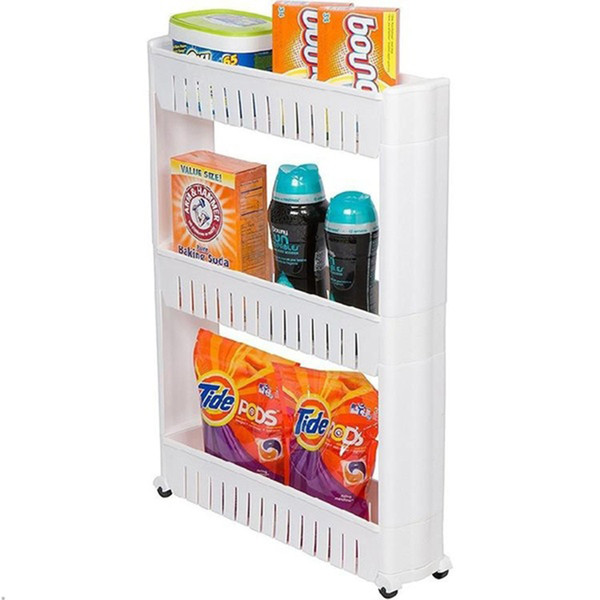 Multipurpose Kitchen Shelf with Removable Wheels Bathroom Storage Rack Multi-layer Refrigerator Side Shelf 3 layers Gap Storage Shelf