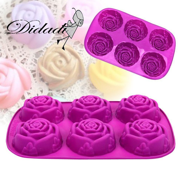 6 Cavity Rose Flower Candy Treats Cake Maker Mold. Chocolate Soap Mold. Baking Pan, Bake ware - Food Grade Silicone.