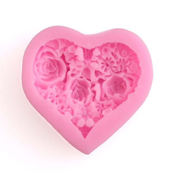 3D Silicone Rose Floral Heart Fondant Shaped Baking Mold Cake Tool Chocolate Candy Cookies Pastry Soap Moulds Cupcake Decorating Molds Pink