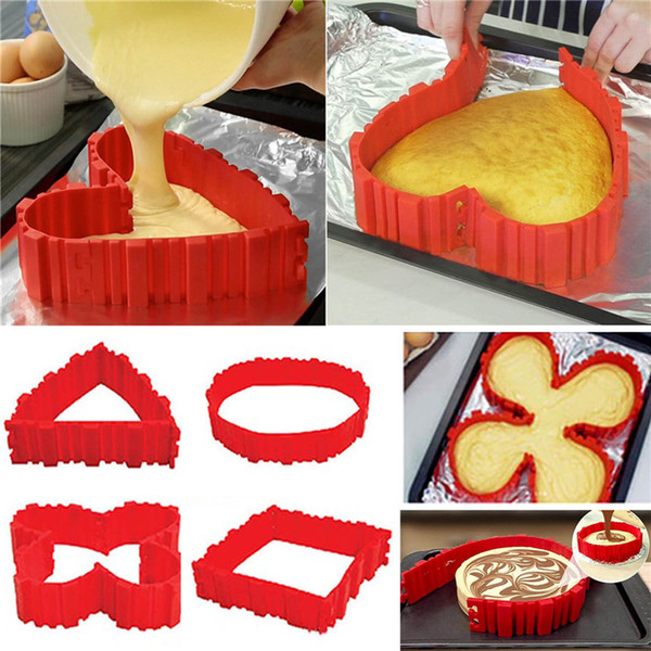 4 pcs/set Magic Snake Cake Mold Silicone Square Rectangular Heart Round Shape Cake Mould DIY Baking Mold With Imagine