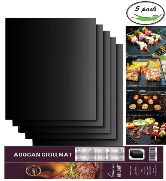 Grill Mat Set of 5-100% Non-stick BBQ Grill & Baking Mats-FDA-Approved,Reusable and Easy to Clean 15.75 x 13 Inch