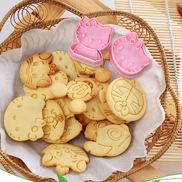 5pcs Hot Hello Kitty Cartoon 3D Stereo Cookies Cake Mold Cookie Decorator Sugarcraft Mold Plunger Cutter