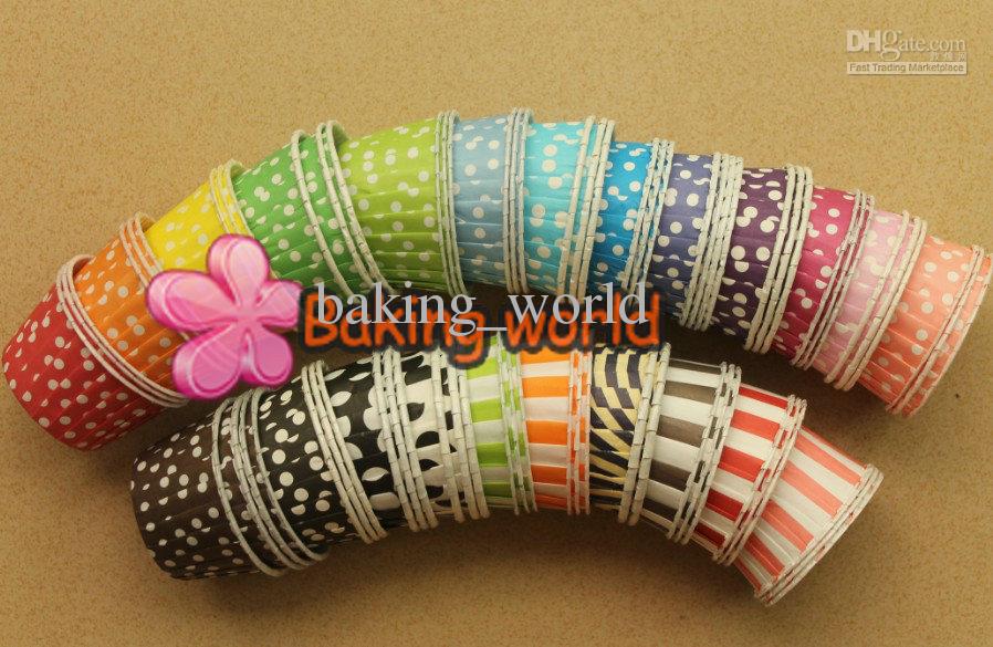 Hot selling 2000pcs Mixed 17 color Polka DOT 6 color Stripe Round MUFFIN Paper Cake Cup Cake case