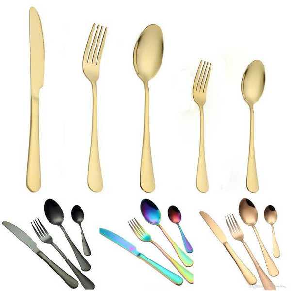 5 Colors high-grade gold cutlery flatware set spoon fork knife teaspoon stainless dinnerware set luxury cutlery tableware set 10 choices