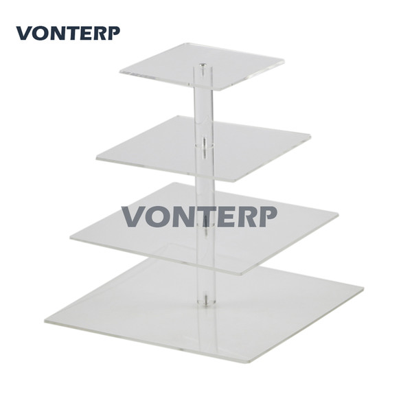 VONTERP 1 PC square 4 Tier Acrylic Cupcake Display Stand /acrylic cake holder for Wedding Birthday Party Decoration