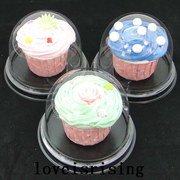 Lowest Price--100pcs=50sets Clear Plastic Cupcake Cake Dome Favors Boxes Container Wedding Party Decor Gift Boxes Wedding Cake Boxes ..