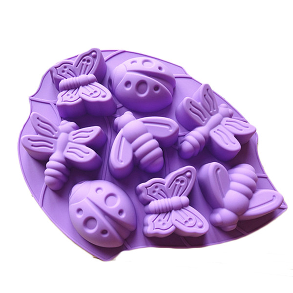 2 PCS Insect Silicone Cake Chocolate Mold Pan-Lady Bugs Butterflies Bees and Dragonflies Random Color Free Shipping