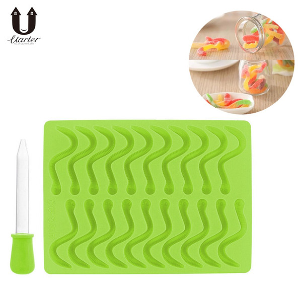 Uarter High quality Silicone Dropper Worms Gummy Mold Creative Worm Candy Tray Molds Heat-resistant Snakes Chocolate Mould