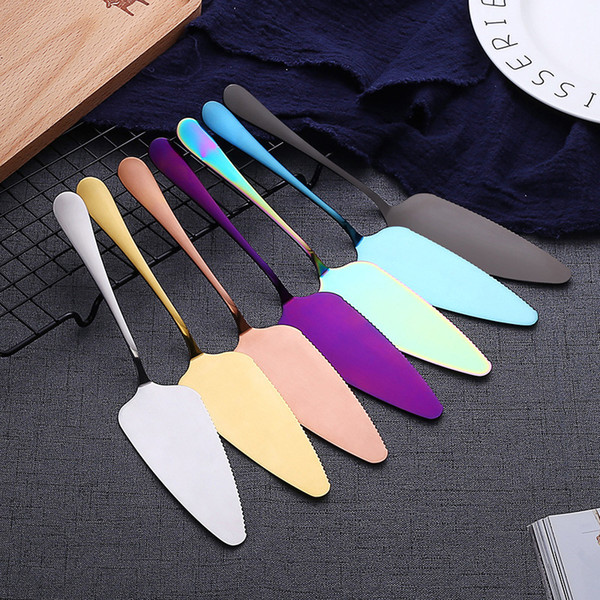 2018 New Stainless Steel Pizza Peel Cutter Cooking Tools Pizza Shovel 7 Colors Butter Knife Cheese Dessert Cutlery Bakeware Cake Spatula