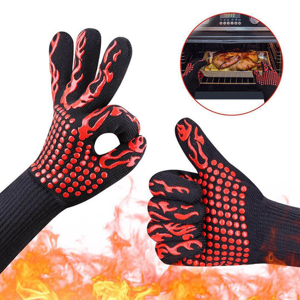 Extreme Heat Resistant Kitchen Barbecue Thick Silicone Oven Gloves BBQ Grilling Long Glove For Extra Forearm Protection Free Shipping