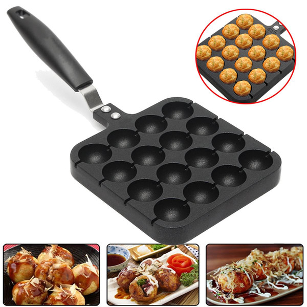 Wholesale- 16 Holes Takoyaki Grill Pan Plate Mold Octopus Ball Maker With Handle Home Cooking Baking Decorating Tools Kitchen Accessories