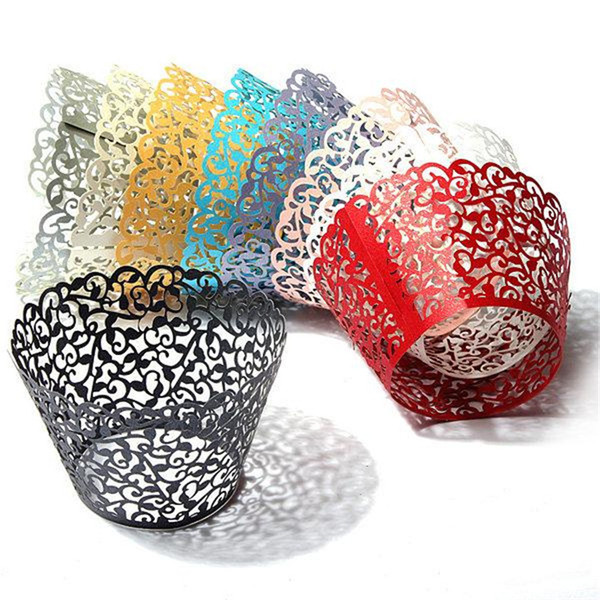 100pcs Cupcake Wrappers Cup Cake Wrapper Cartridge Lace Laser cut Cake Paper Cup Cupcake Wrapper Wedding Party Cake baking Cup holder