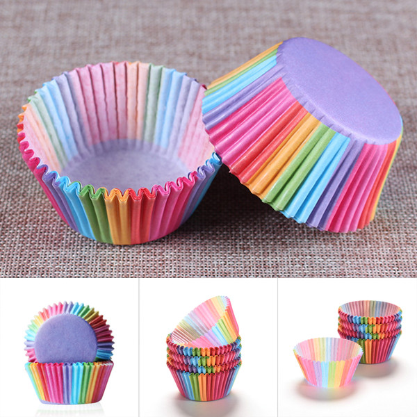 100 pcs/set Rainbow Color Cupcake Liner Baking Cups Cupcake Paper Muffin Cases Cake Box Cup Tray Cake Mold Decorating Tools