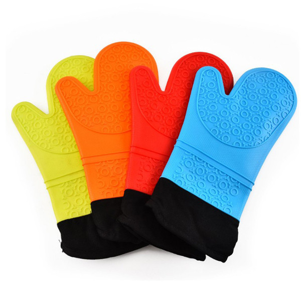 Heat Resistant Silicone Oven Mitt Kitchen Baking Cooking glove with Extra Long Canvas Stitching BBQ Grill Glove