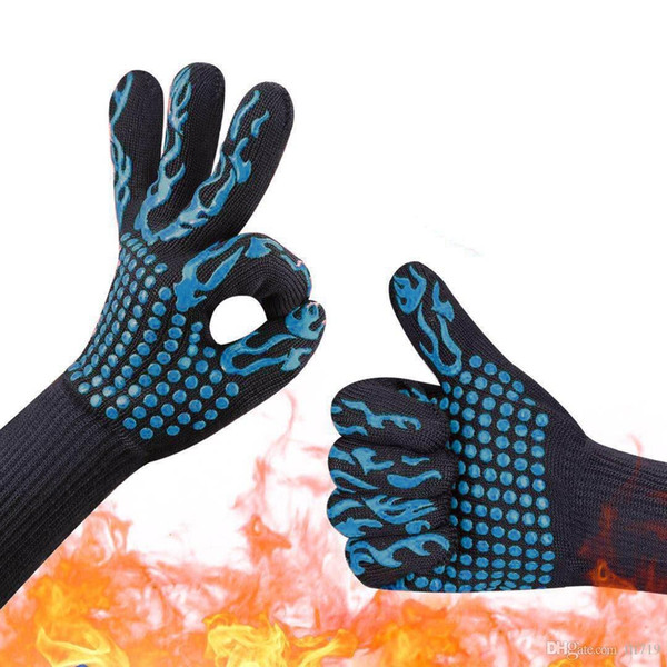 2019 New 500 Celsius Heat Resistant Gloves Great For Oven BBQ Baking Cooking Mitts In Insulated Silicone BBQ Gloves Kitchen Tastry Tools