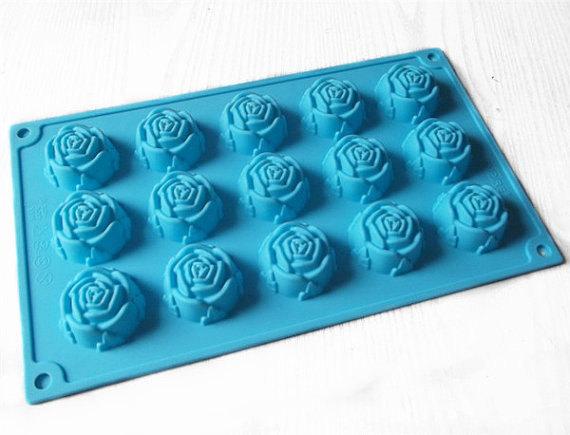 15 Rose Flower chocolate Cake Mold Flexible Silicone Soap Mold For Handmade Soap Candle Candy bakeware baking moulds kitchen tools ice molds