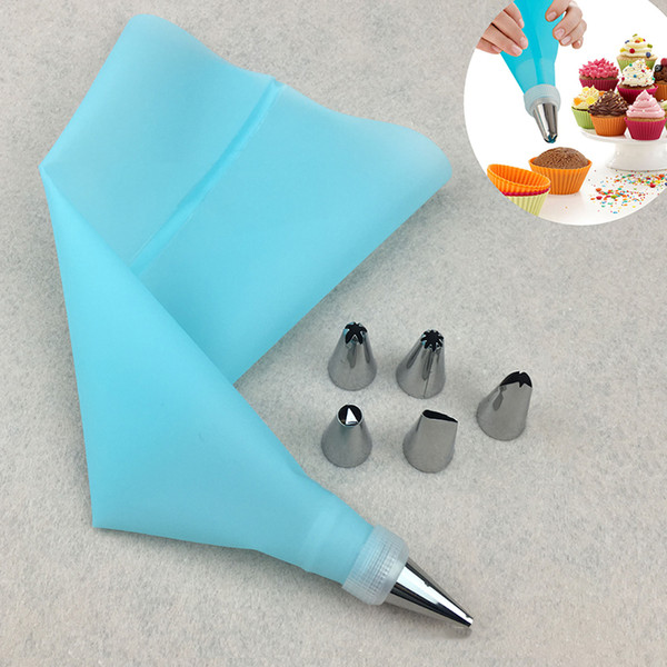 8pcs Set Silicone Icing Piping Cream Pastry Bag with 6pcs Stainless Steel Nozzle Sets Cake DIY Decorating Baking Tool Bakeware