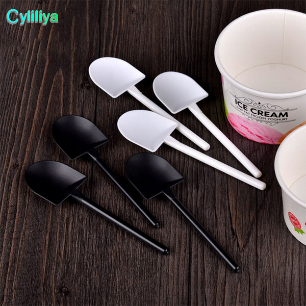 5000pcs Disposable Potted Pure Black White Ice Cream Scoop Shovel Small Potted Flower Pot Spoon Free Shipping