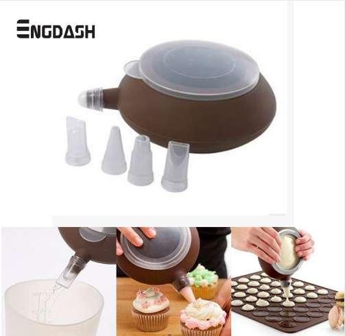 ENGDASH Bakery Silicone Cake Muffin Macaroon Macaron Piping icing Baking Tool Pot 4 Nozzles Set for Kitchen Cake Bakeware Tools