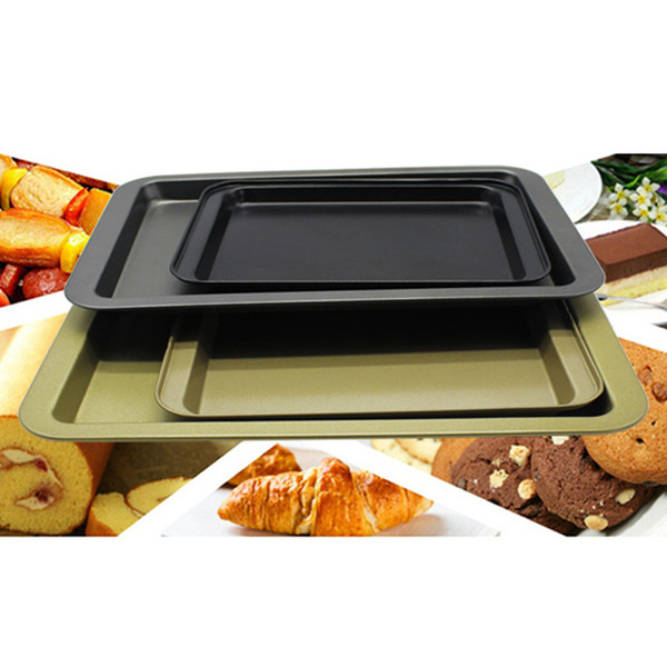 Diy Baking Tools Rectangular Non-stick Bread Cake Baking Tray Large 3 Size Large Food Grade Stainless Steel Baking Dishes DH0642-3 T03