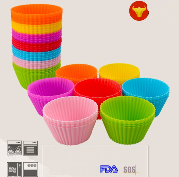 New Fashion 7cm Round shape Silicone Muffin Cases Cake Cupcake Liner Baking Mold 7colors choose freely