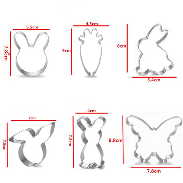 6pcs/set cookie mould Easter theme stainless steel DIY double sugar cake pan rabbit carrot shaped metal cake cutters mould baking tools