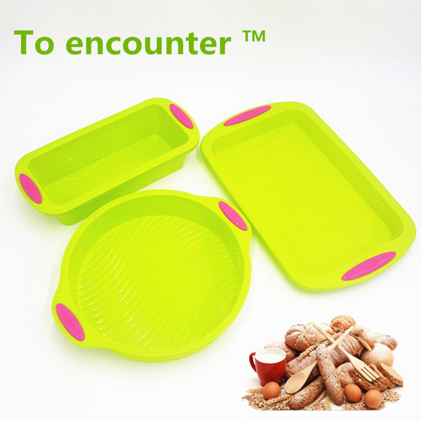 To Encounter Square Quadrate Shape Round Shape Silicone Baking Cake Mold Diy Toast Bread Pans Tiramisu Dishes Tray 3 In Package