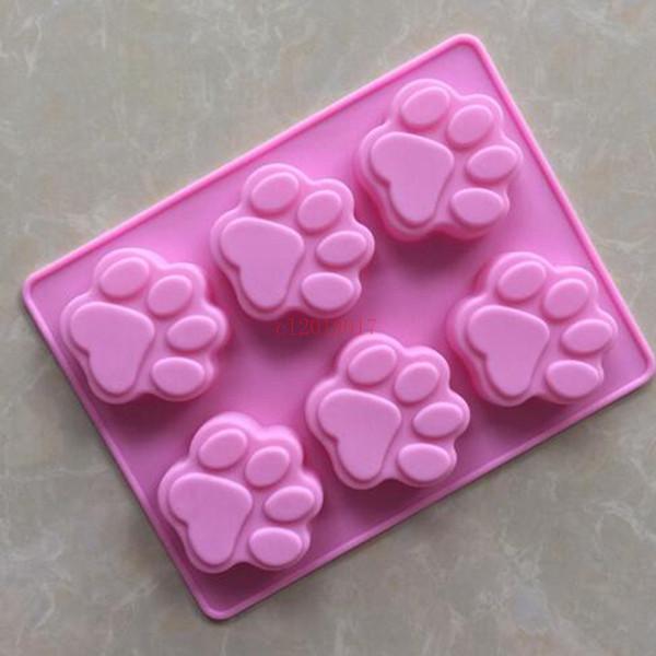 50pcs/lot wholesales Silicone mold 6 lattices catlike footprint handmade soap mold silicone cake moulds