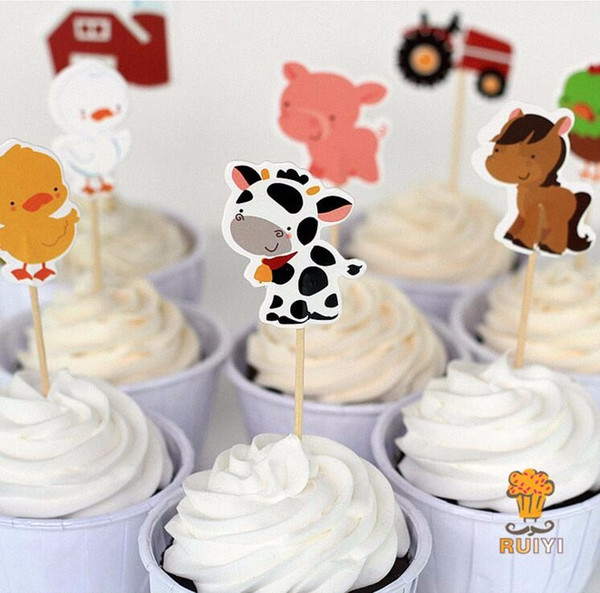 2400pcs Farm Animal Theme Party Supplies Cartoon Cupcake Toppers Pick Kid Birthday Party Decorations