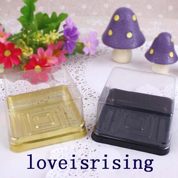 50pcs=25sets 6.8*6.8*4cm Black or Gold Bottom Mini Size Plastic Cake Box moon 
8000
cake holder Container Wedding Favor cake Wrapper