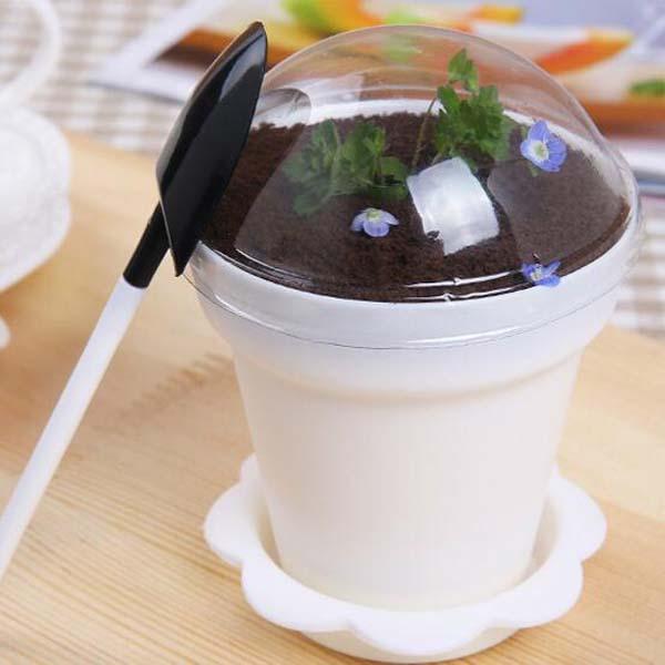 6 Colors Upick--20pcs/lot Creative flower pot cake cups and shovel tiramisu decor ice cream decor for wedding birthday party